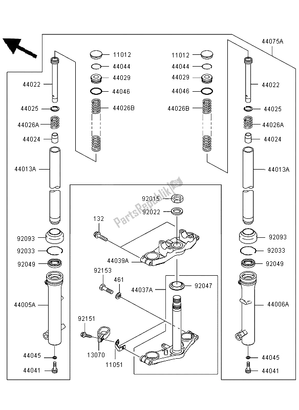 All parts for the Front Fork of the Kawasaki KLX 110 2002