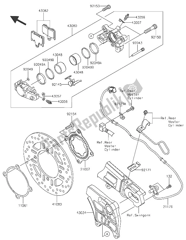 All parts for the Rear Brake of the Kawasaki ZZR 1400 ABS 2016