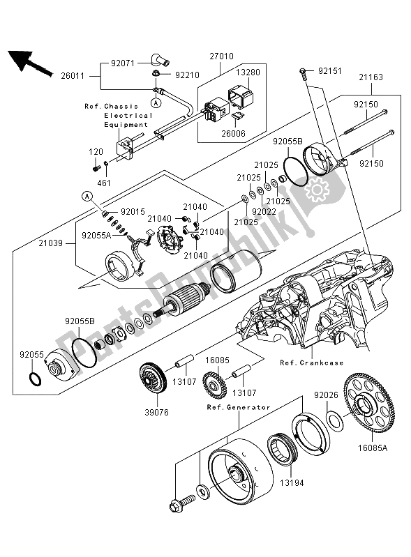 Tutte le parti per il Motorino Di Avviamento (er650ae046804) del Kawasaki ER 6N 650 2006