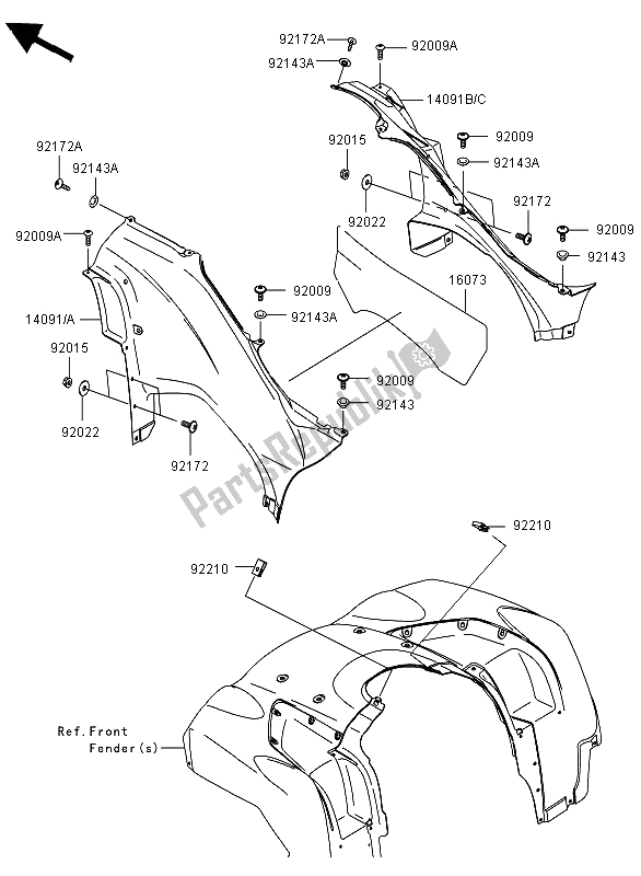 All parts for the Side Covers of the Kawasaki KVF 650 4X4 2012