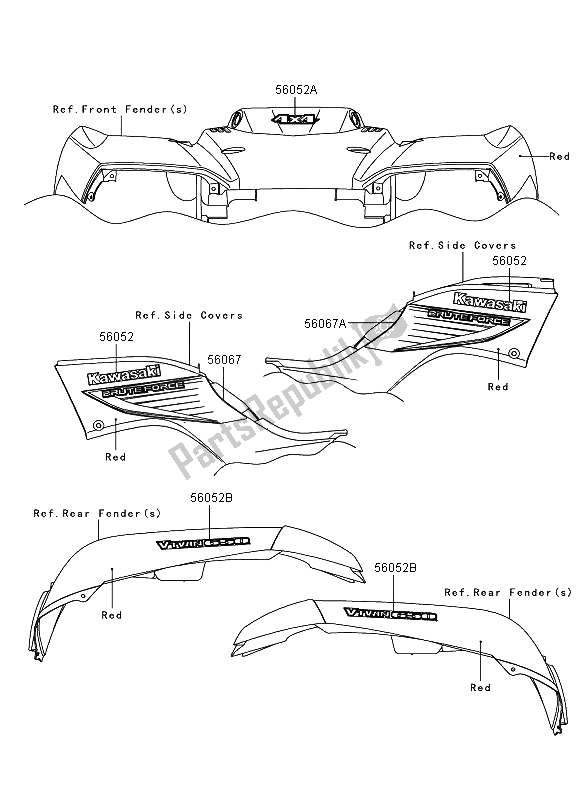 Wszystkie części do Kalkomanie (czerwone) (as) Kawasaki KVF 650 4X4 2006
