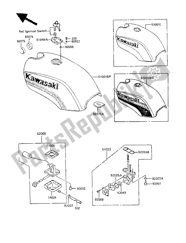 Tutte le parti per il Serbatoio Di Carburante del Kawasaki GPZ 305 Belt Drive 1986