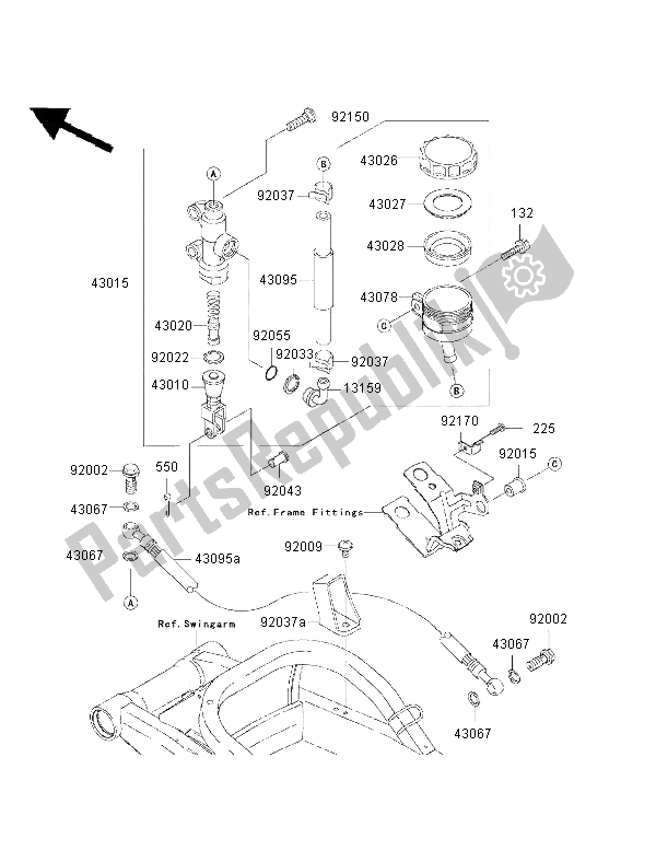 All parts for the Rear Master Cylinder of the Kawasaki Ninja ZX 9R 900 2002