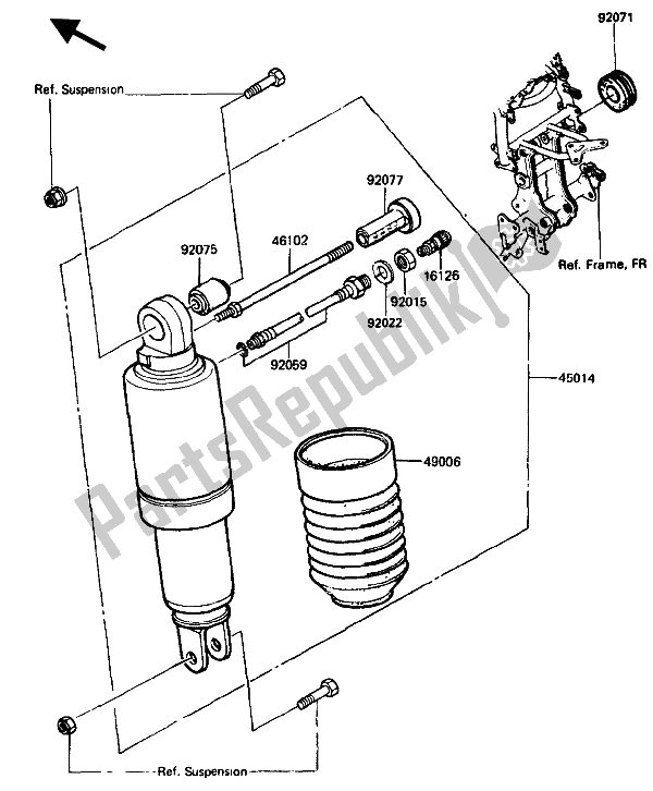 Alle onderdelen voor de Schokdemper van de Kawasaki GPZ 750R 1986