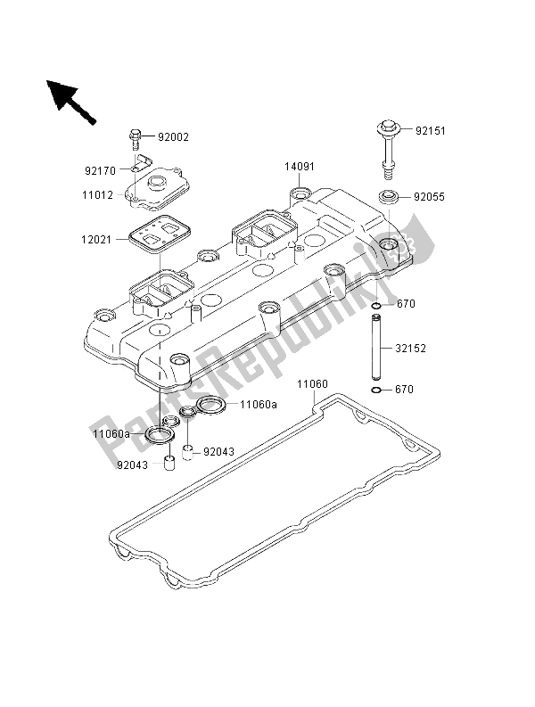 All parts for the Cylinder Head Cover of the Kawasaki Ninja ZX 12R 1200 2000