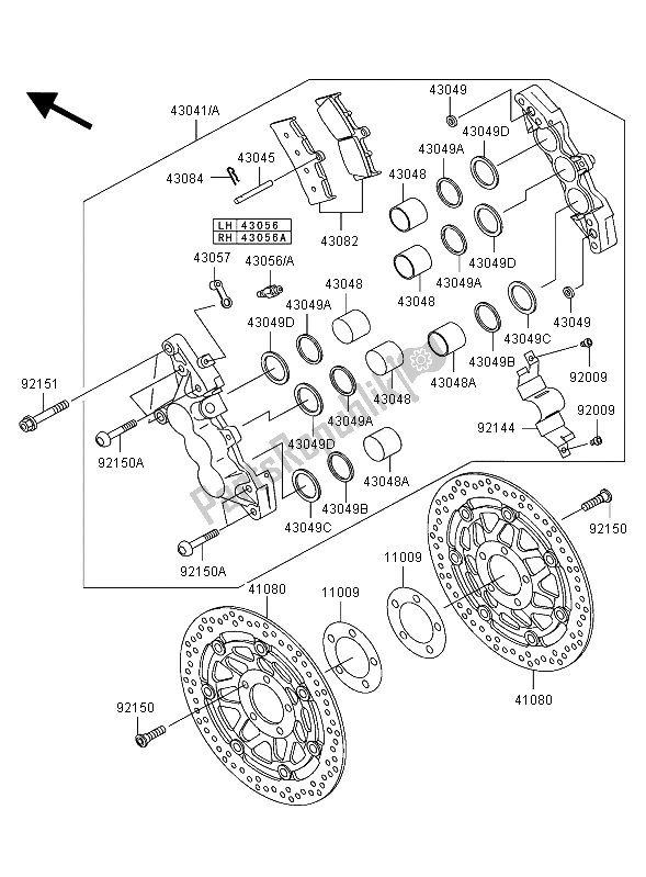 Tutte le parti per il Freno Anteriore del Kawasaki Ninja ZX 12R 1200 2002