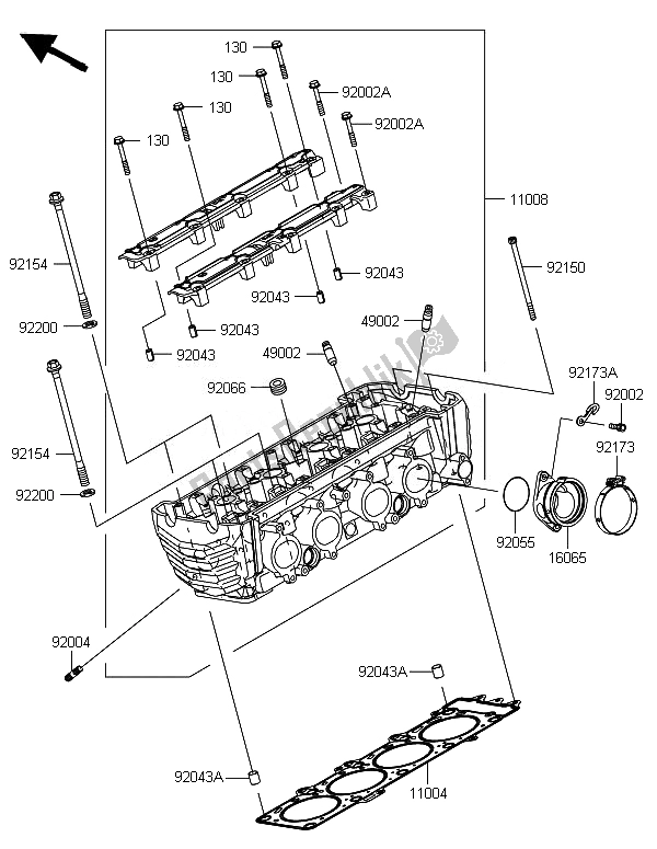 All parts for the Cylinder Head of the Kawasaki Z 800E Version 2014