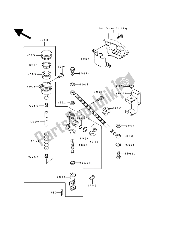 Tutte le parti per il Pompa Freno Posteriore del Kawasaki Tengai 650 1989