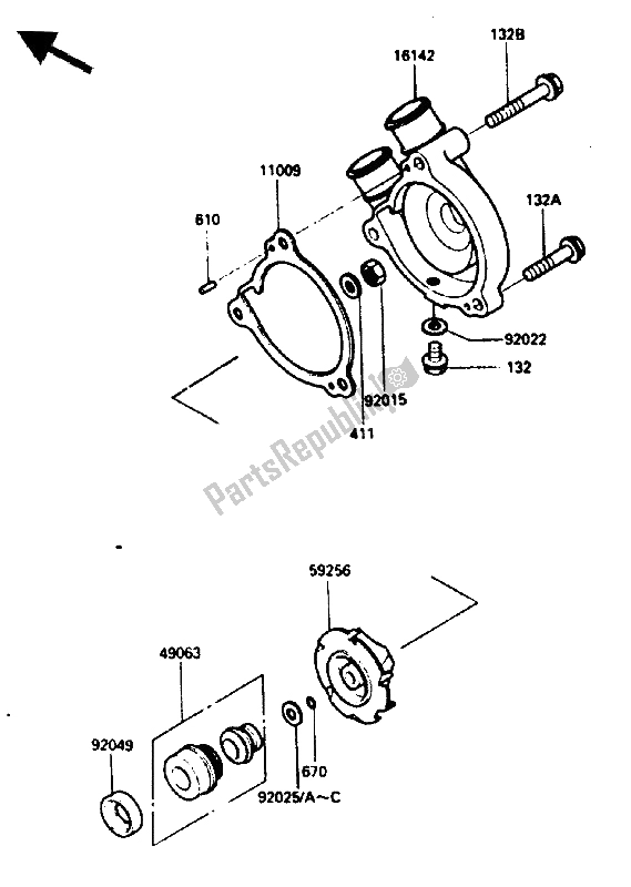 Alle onderdelen voor de Waterpomp van de Kawasaki KLR 250 1985