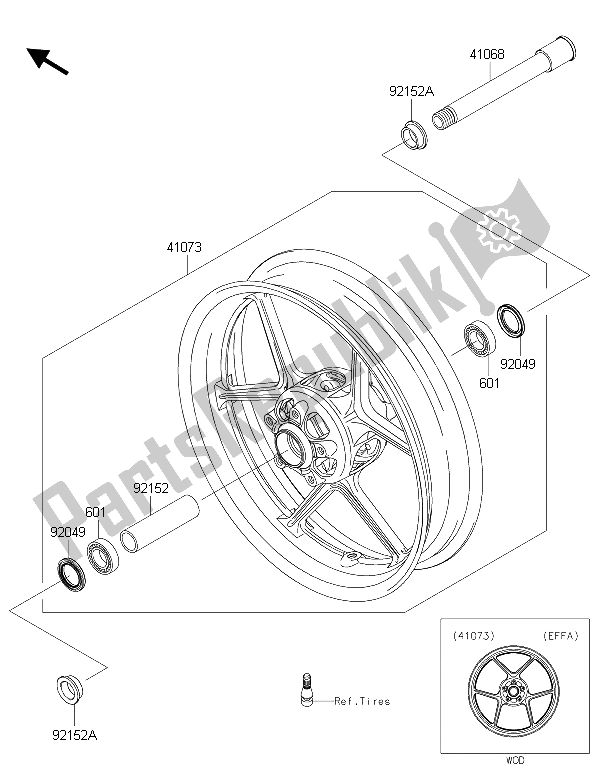 All parts for the Front Hub of the Kawasaki Ninja ZX 6R 600 2015