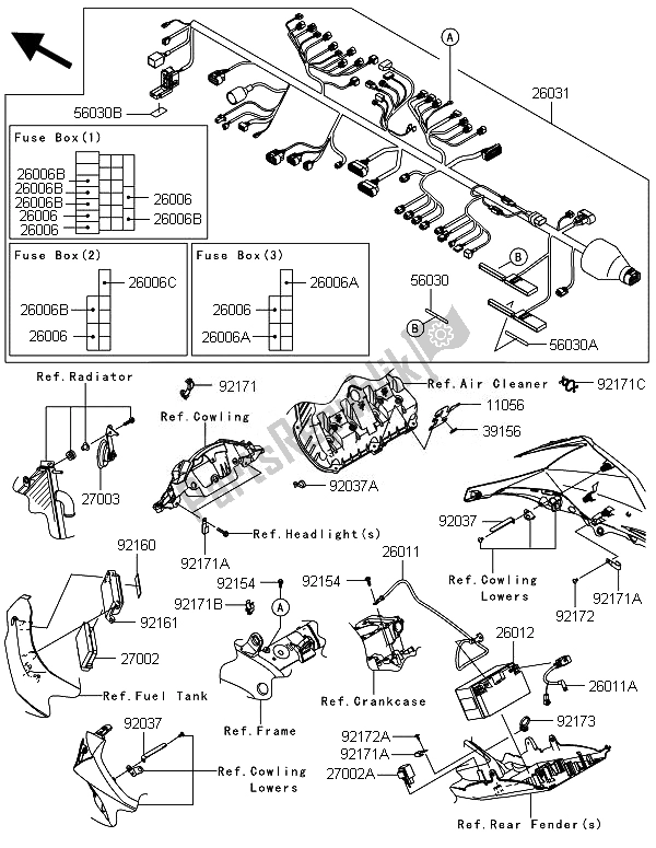 Tutte le parti per il Equipaggiamento Elettrico Del Telaio del Kawasaki Ninja ZX 10R ABS 1000 2014