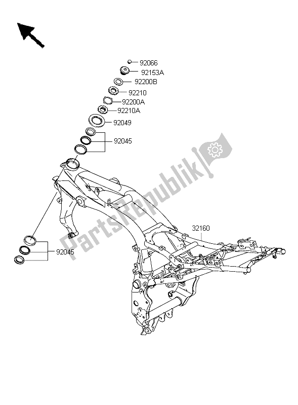 All parts for the Frame of the Kawasaki Z 1000 2004