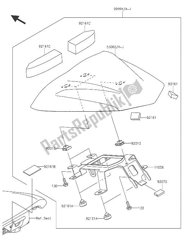 Alle onderdelen voor de Accessoire (enkele Stoelbekleding) van de Kawasaki ER 6F 650 2016