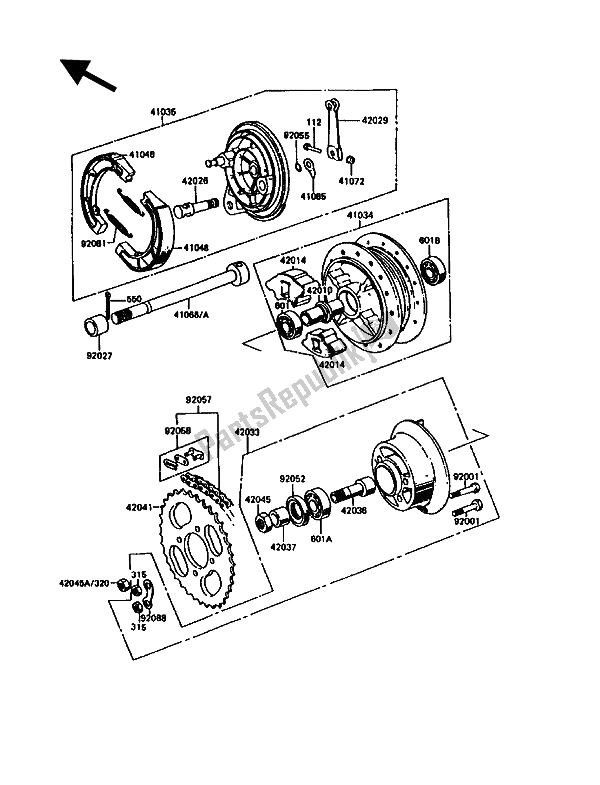 All parts for the Rear Hub of the Kawasaki KE 100 1994