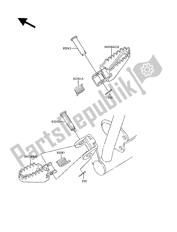 All parts for the Footrests of the Kawasaki KX 60 1987