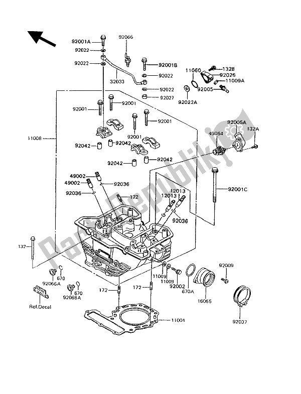 Todas as partes de Cabeça De Cilindro do Kawasaki KLR 600 1994