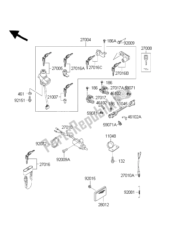 All parts for the Ignition Switch of the Kawasaki 1000 GTR 2003