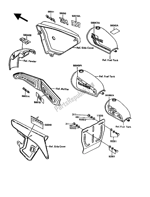 Tutte le parti per il Etichette del Kawasaki KE 100 1994