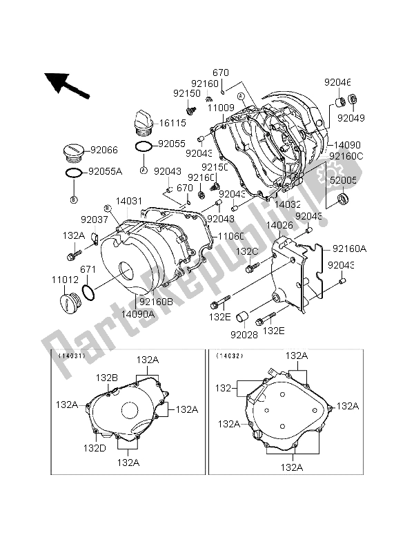 All parts for the Engine Cover of the Kawasaki EL 252 1996