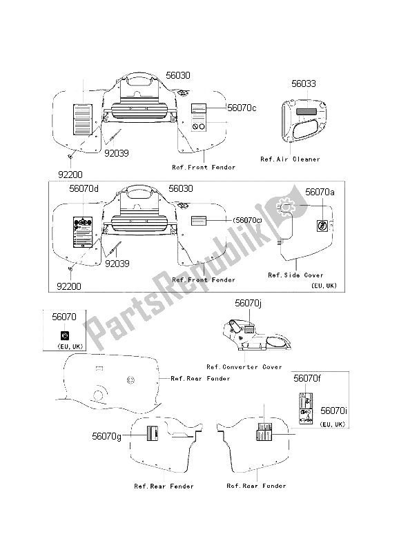 Tutte le parti per il Etichette del Kawasaki KVF 650 2002