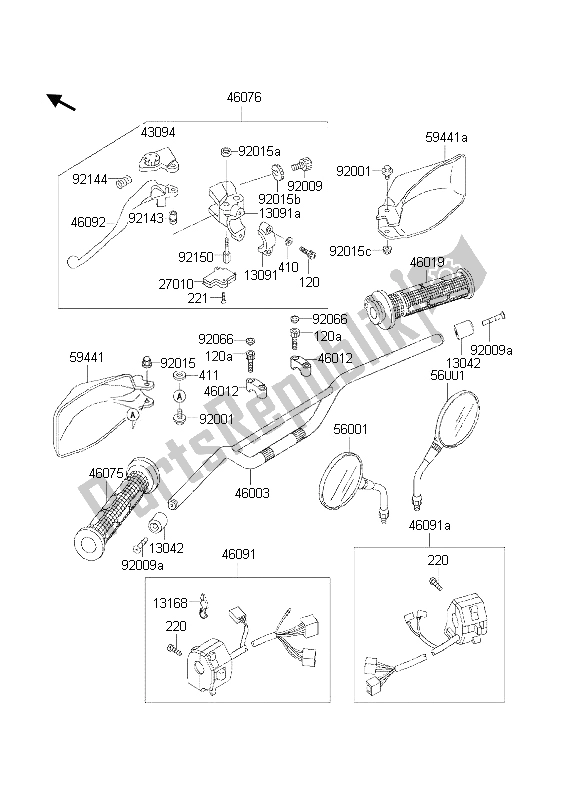 Todas las partes para Manillar de Kawasaki KLE 500 2002