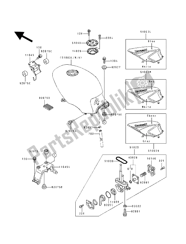 All parts for the Fuel Tank of the Kawasaki GPZ 500S 1993