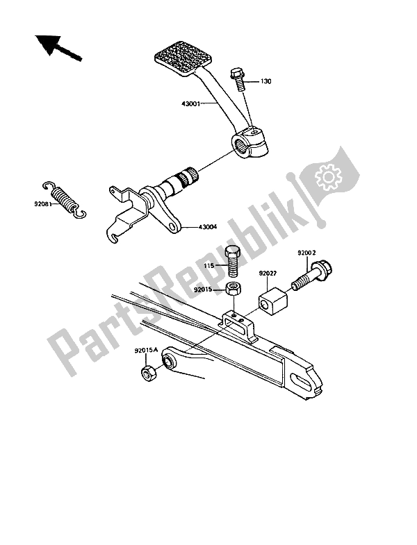 Alle onderdelen voor de Rempedaal van de Kawasaki GPZ 550 1988