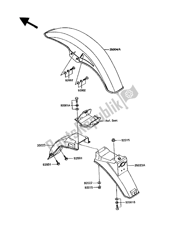 All parts for the Fender of the Kawasaki GPZ 305 Belt Drive 1993