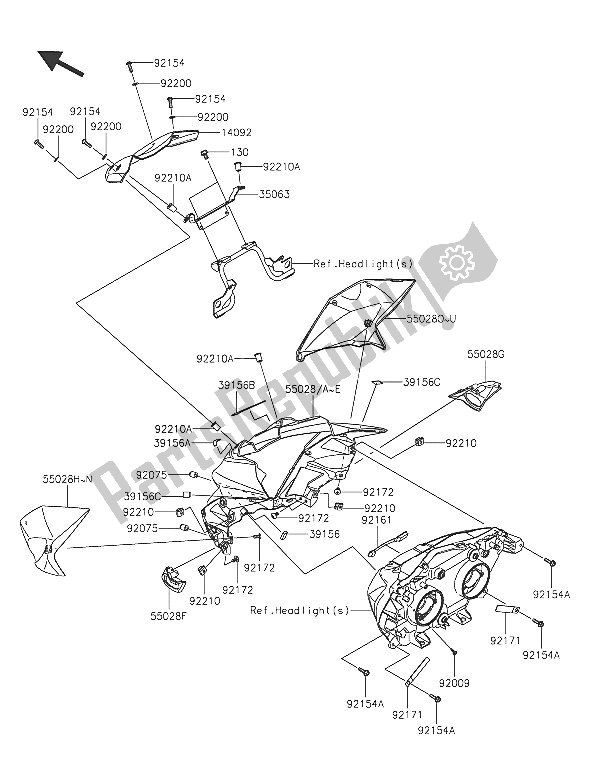 All parts for the Cowling of the Kawasaki Z 800 2016