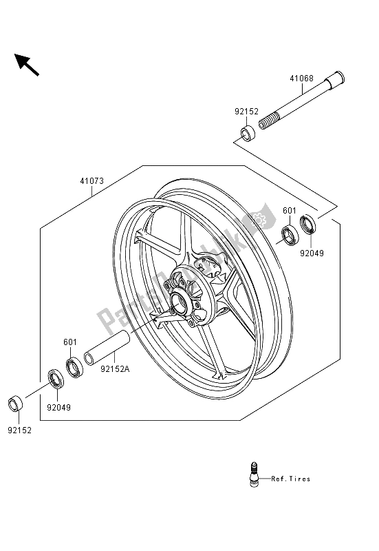 All parts for the Front Hub of the Kawasaki ER 6F ABS 650 2013