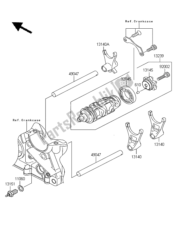 All parts for the Gear Change Drum & Shift Fork(s) of the Kawasaki Z 750 2011