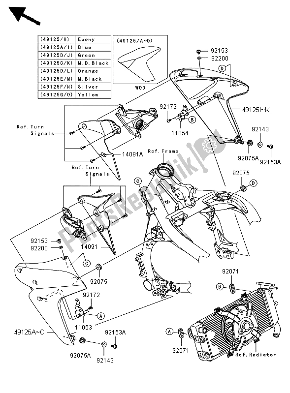 All parts for the Shroud of the Kawasaki ER 6N 650 2008
