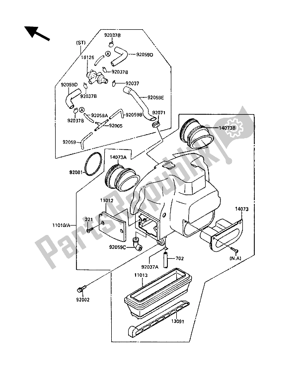 All parts for the Air Cleaner of the Kawasaki GPZ 900R 1986