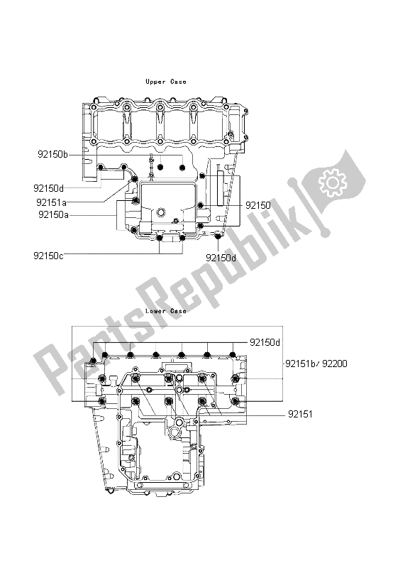 All parts for the Crankcase Bolt Pattern of the Kawasaki Ninja ZX 9R 900 2001