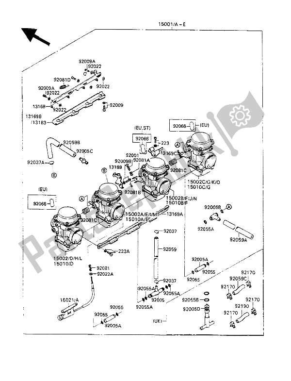 Toutes les pièces pour le Carburateur du Kawasaki GPX 600R 1988