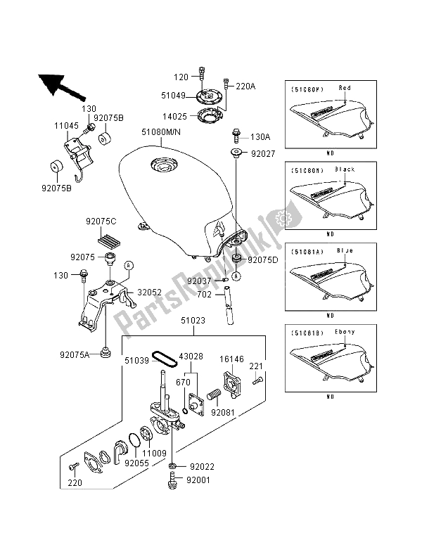 Alle onderdelen voor de Benzinetank van de Kawasaki GPZ 500S 1998