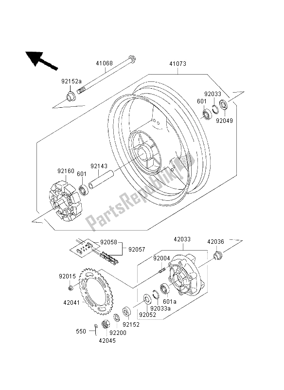 All parts for the Rear Hub of the Kawasaki ZR 7 750 2003