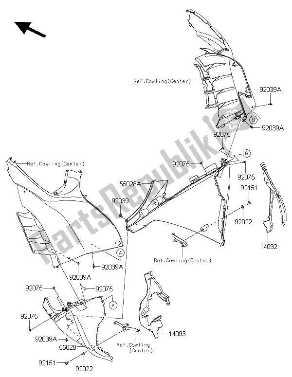 Alle onderdelen voor de Motorkap Zakt van de Kawasaki 1400 GTR ABS 2016