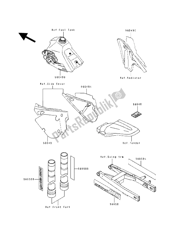 Todas las partes para Etiquetas de Kawasaki KX 100 1992