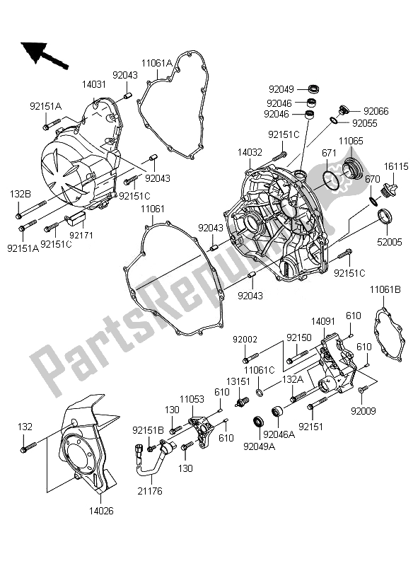 All parts for the Engine Cover of the Kawasaki ER 6F 650 2011