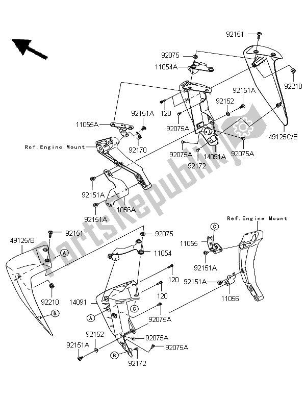 All parts for the Cowling Lowers of the Kawasaki Z 750R ABS 2012
