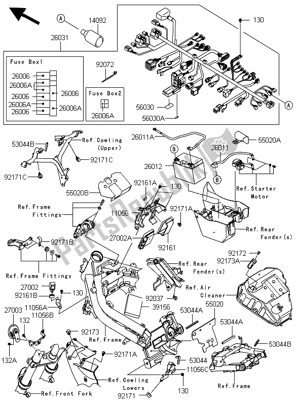 Alle onderdelen voor de Chassis Elektrische Apparatuur van de Kawasaki ER 6F 650 2012