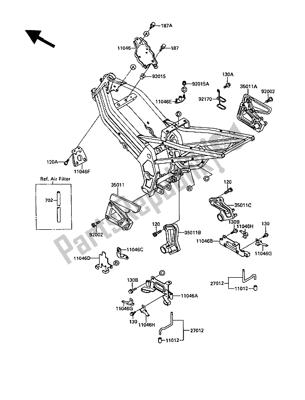 Tutte le parti per il Elettro Staffa del Kawasaki KR 1 2 250 1989