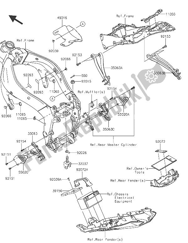 Alle onderdelen voor de Frame Hulpstukken van de Kawasaki Ninja ZX 6R 600 2016