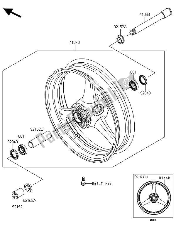 All parts for the Front Hub of the Kawasaki Ninja ZX 10R 1000 2014