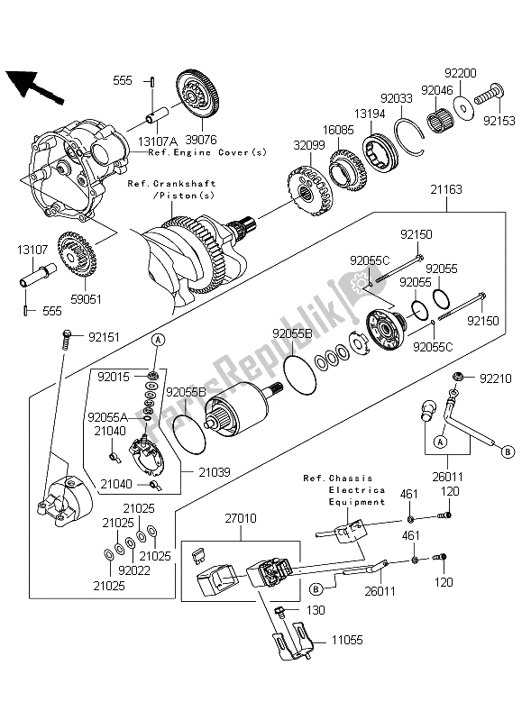 All parts for the Starter Motor of the Kawasaki Ninja ZX 10R 1000 2009