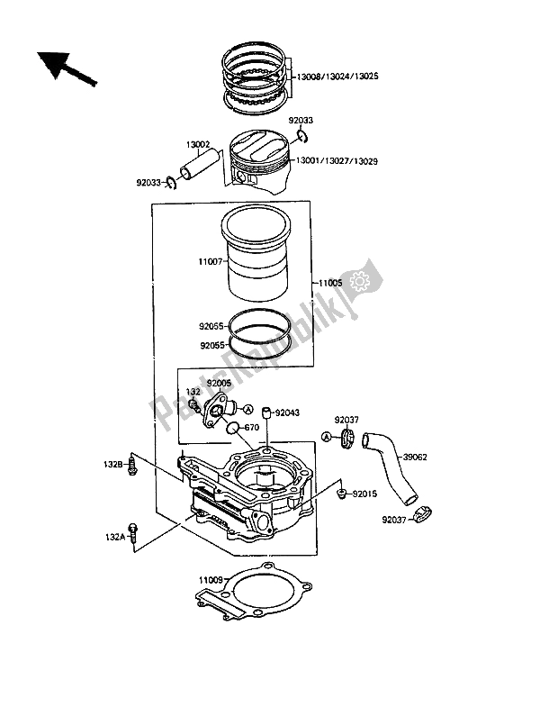 Tutte le parti per il Cilindro E Pistone del Kawasaki KLR 250 1987