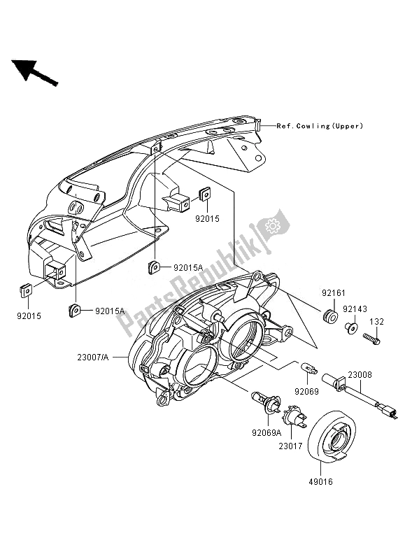 All parts for the Headlight of the Kawasaki ER 6F ABS 650 2007