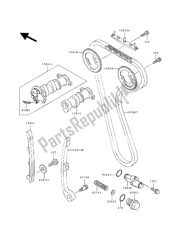 Alle onderdelen voor de Nokkenas (sen) En Spanner van de Kawasaki KLX 250 1993