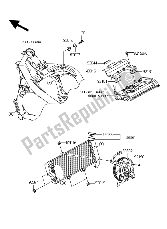 All parts for the Radiator of the Kawasaki ER 6N 650 2011